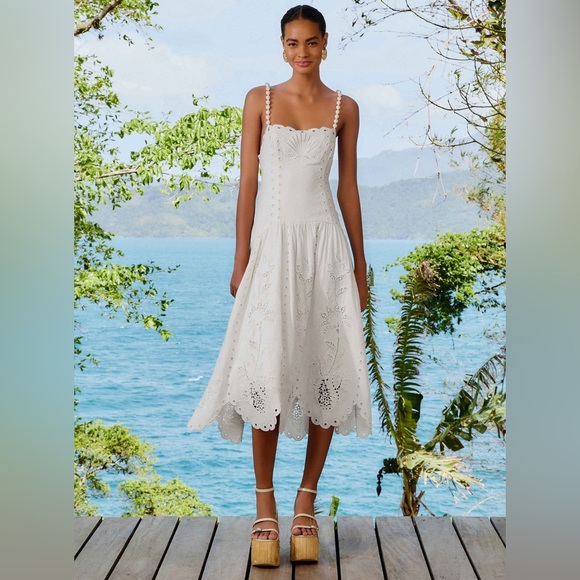 FARM Rio Dresses & Skirts - Farm Rio Richilieu Embroidered Linen-Blend Midi Dress- Engagement•Bridal•Wedding